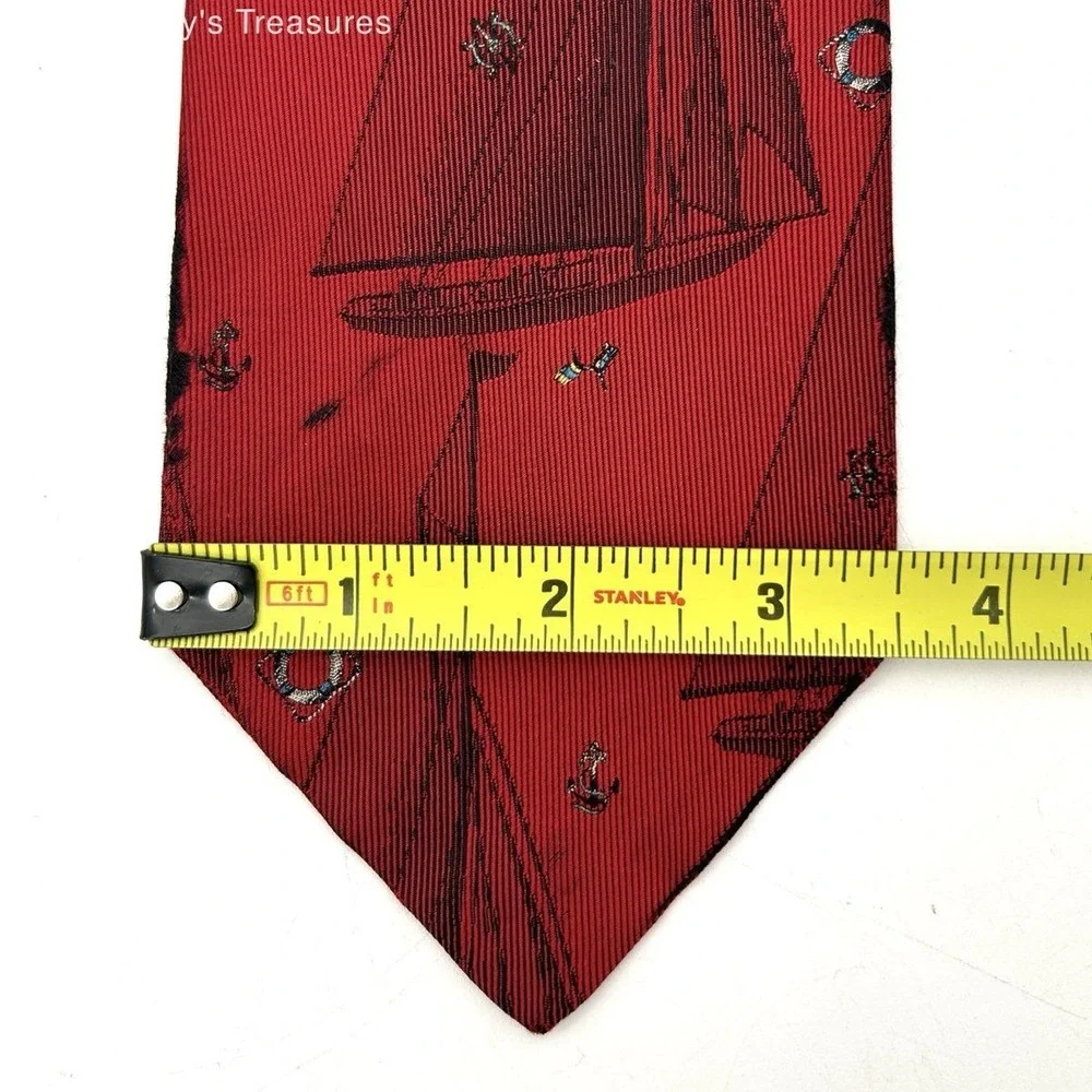 Vintage 90s Polo Ralph Lauren Men's Red Silk Nautical Sailboat Anchor Tie 3.5